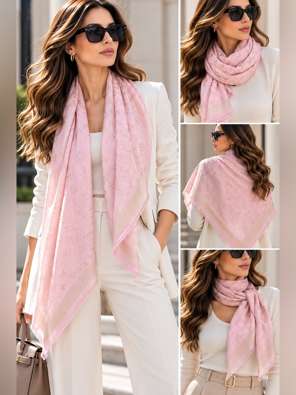 Pink Monogram Oversized Scarf – NWT – 56” x 56”